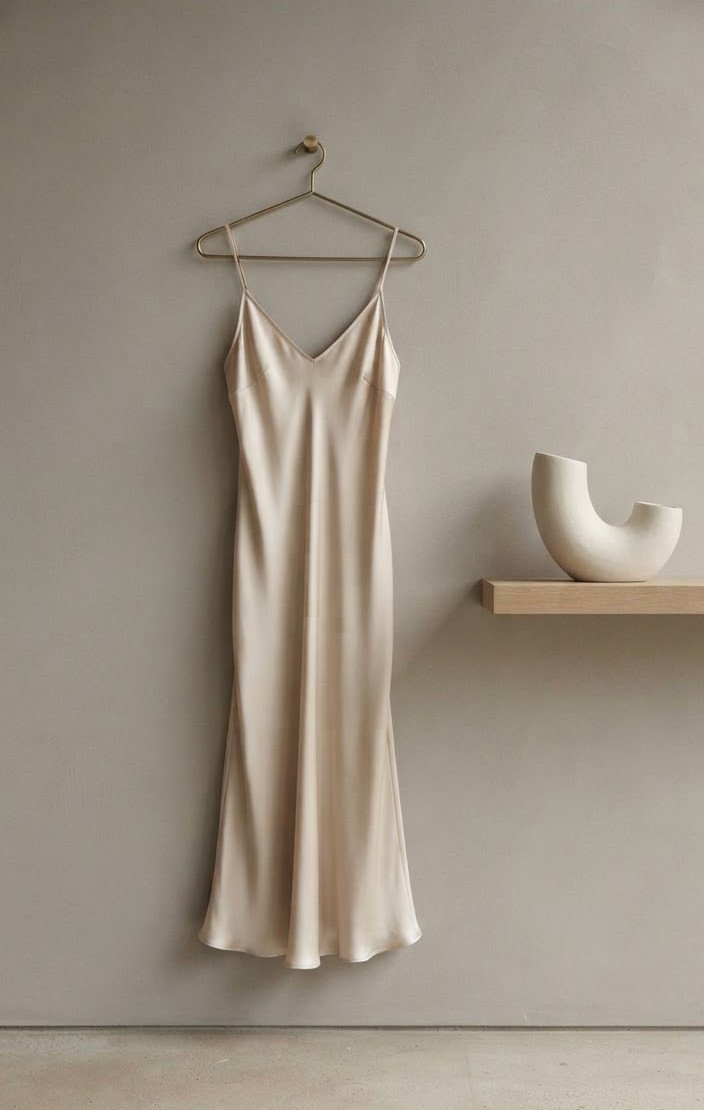 Minimalist slip dress in a soft champagne tone