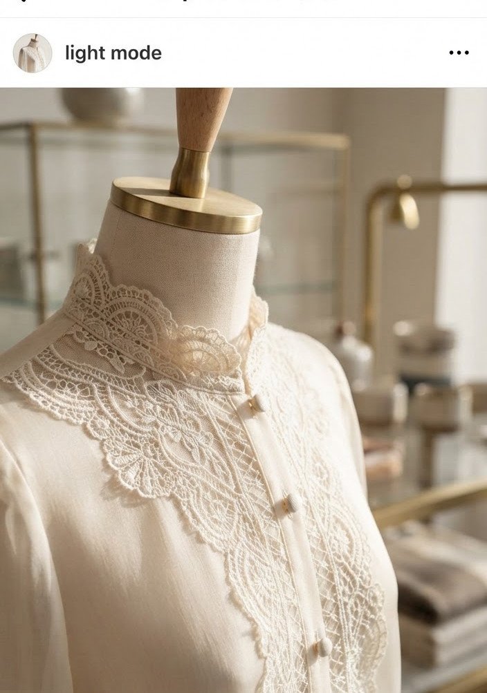 Bespoke silk blouse with intricate lace detailing